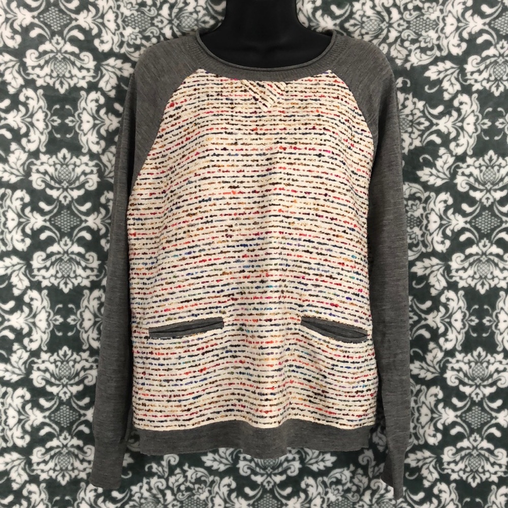 J Crew Tweed Front Merino Wool Sweater